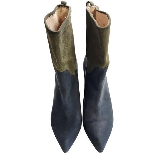 Matt Bernson Jameson Two Tone Suede Pull On Heeled Boots Size 9.5 Blue Green - Picture 4 of 13